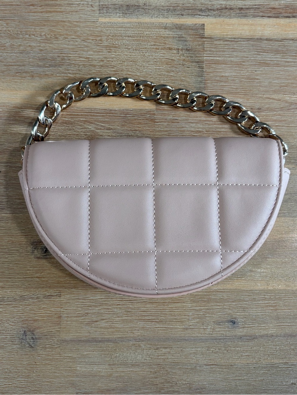Quilted Half-Moon Chain Handle Shoulder Bag - Blush Pink